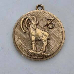 Vintage Gold metal Aries Zodiac Pendant Charm